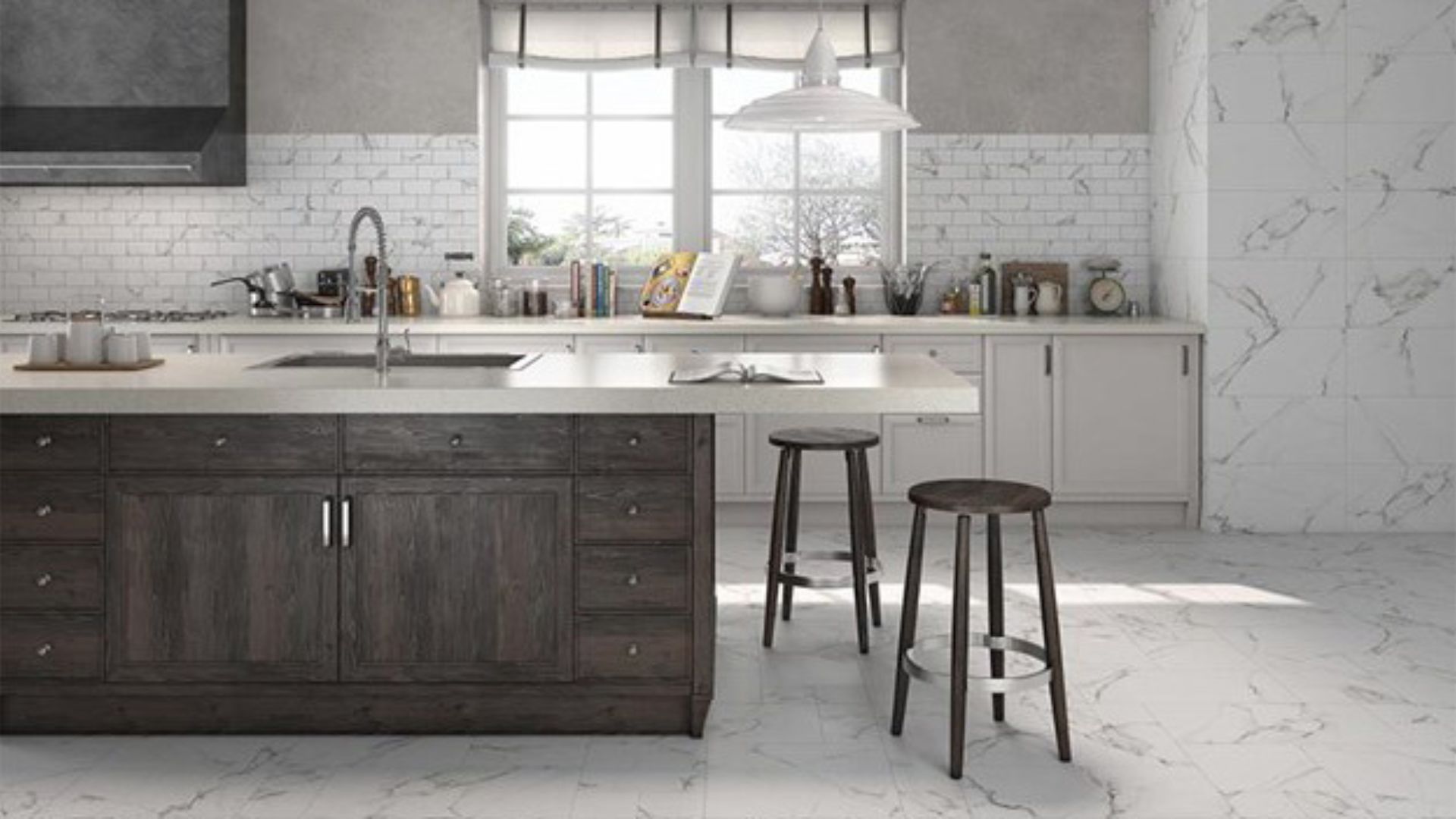 marble tile flooring in a kitchen